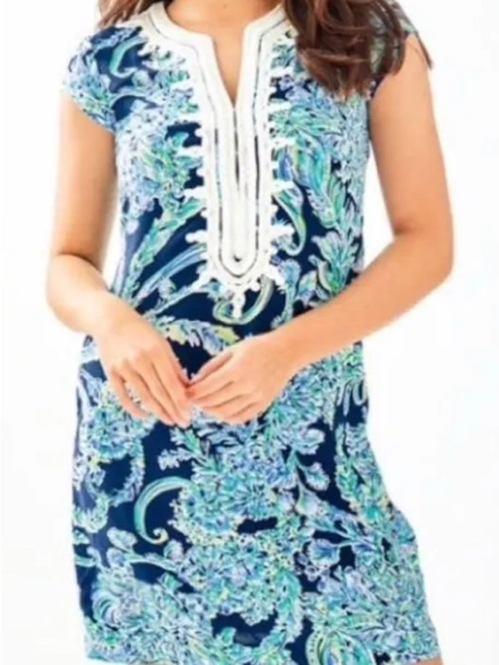 Lilly Pulitzer Navy Paisley Tunic Dress Cover-Up with Aqua and Green Accents